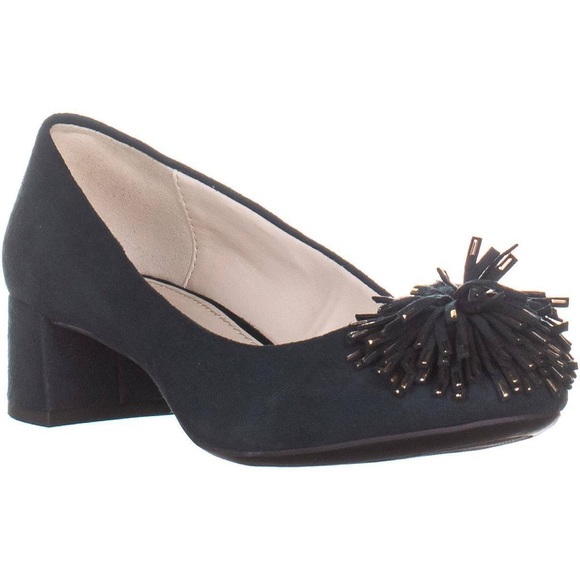 Anne Klein Shoes - Anne Klein Happy Dark Green Pom Pom Suede Heels